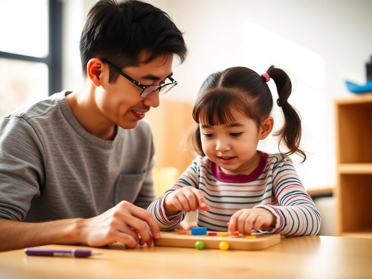 A preschooler working on a fine motor activity with a pediatric occupational therapist